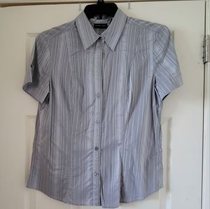Vintage New York & Company XL V-Neck Gray Blouse w/Silvery Threading